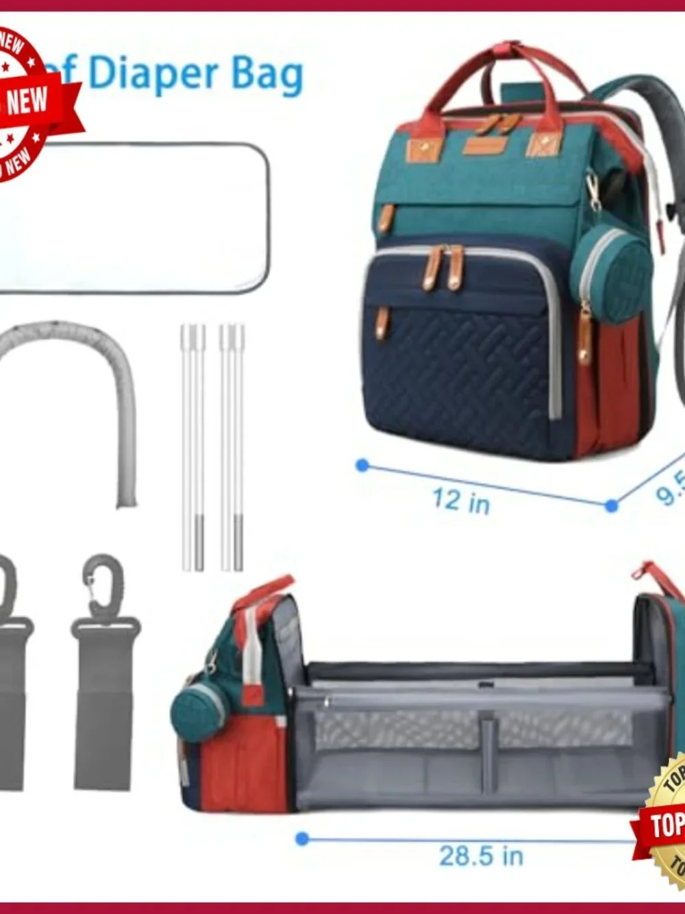 Large Waterproof Diaper Backpack with Changing Station and USB Port